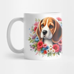 A beagle with beautiful colorful flowers Mug